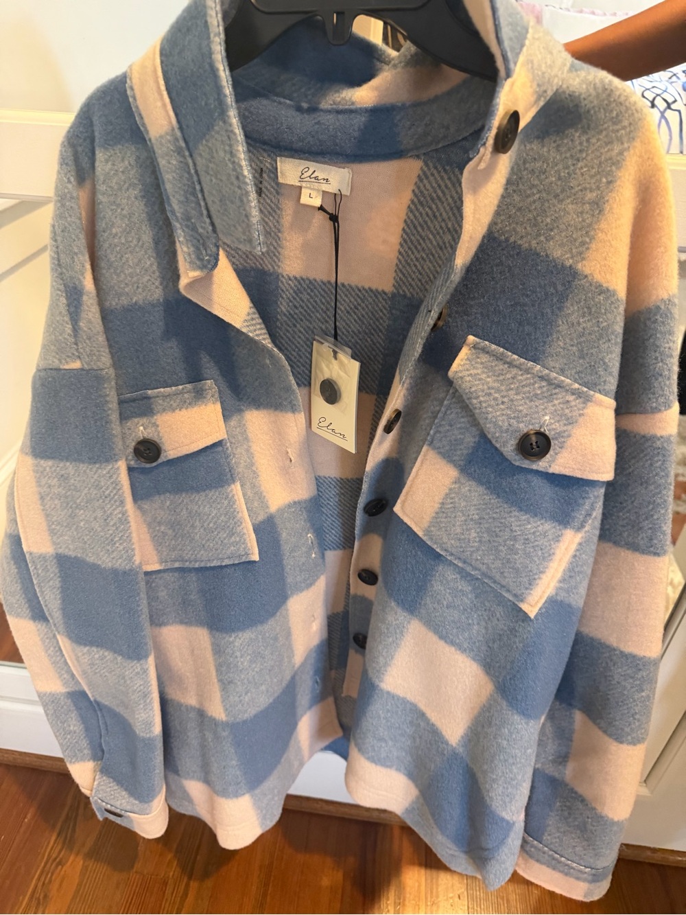 Elan Light Blue and White Striped Top